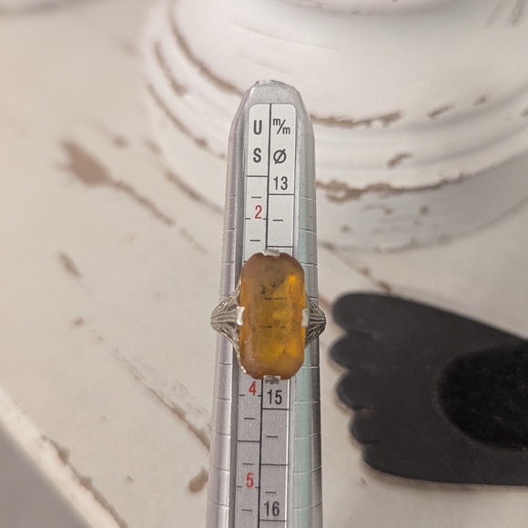 🗝️ Antique Edwardian Citrine Ring | c.1880s–1900s | 10k–14k Gold Filigree - Picture 12 of 15
